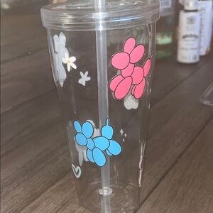 Floral Clear Tumbler with Straw